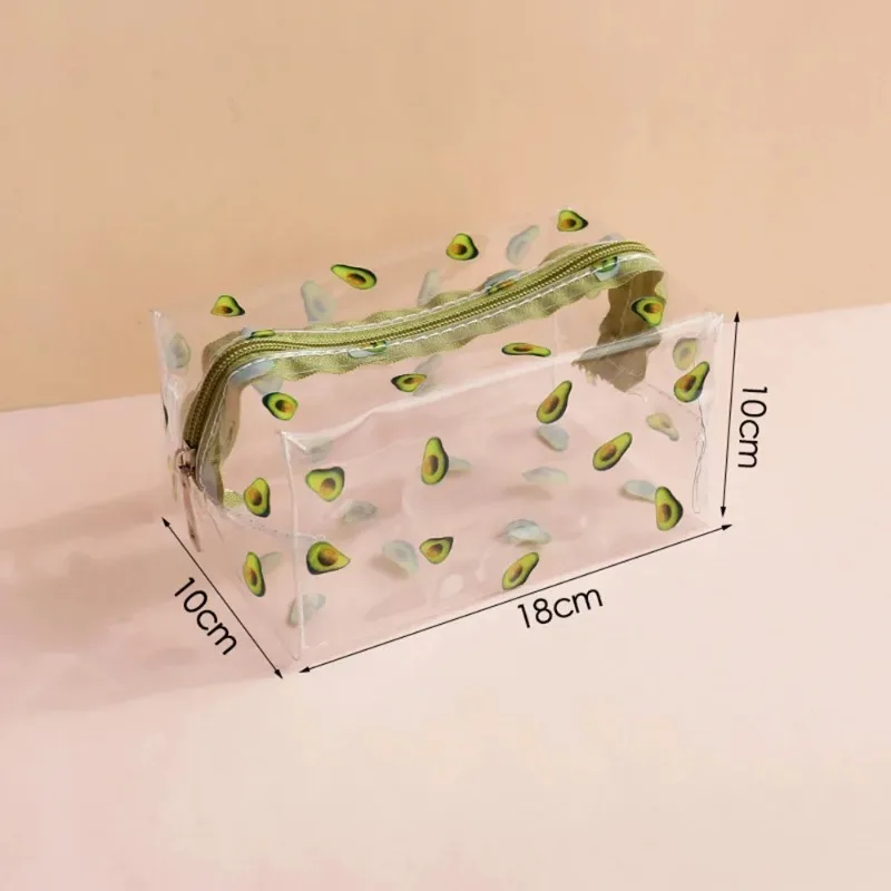 2024 New Cosmetic Bag Kawaii Cute Transparent Large Capacity Portable Print Fruit Heart Pattern Pencil Case Makeup Storage Bag