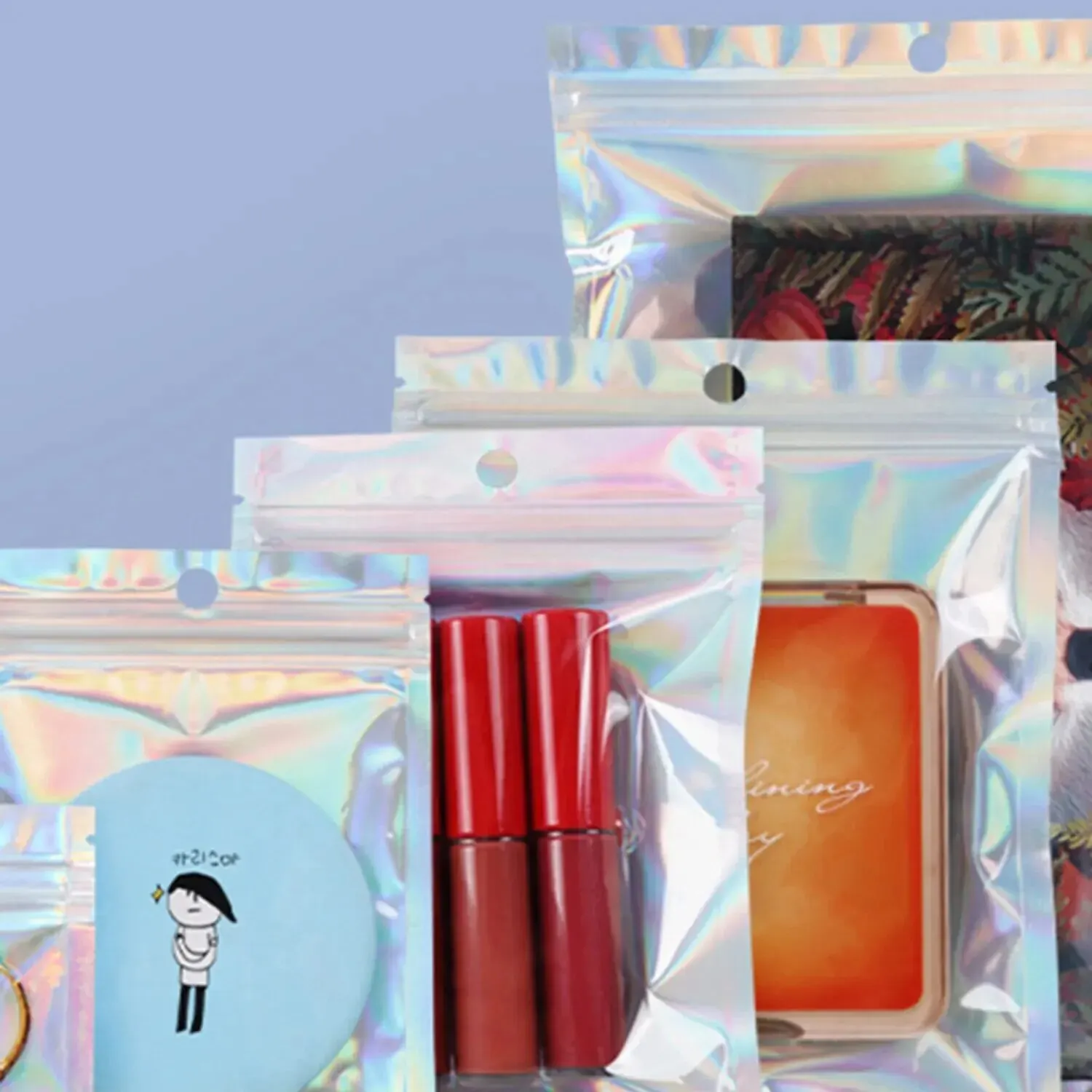 كيس هولوجرافي ذاتي الغلق ، كيس حلوى وكيس عينة نافذة أمامية ، نمط قوس قزح ليزر ، صوفي