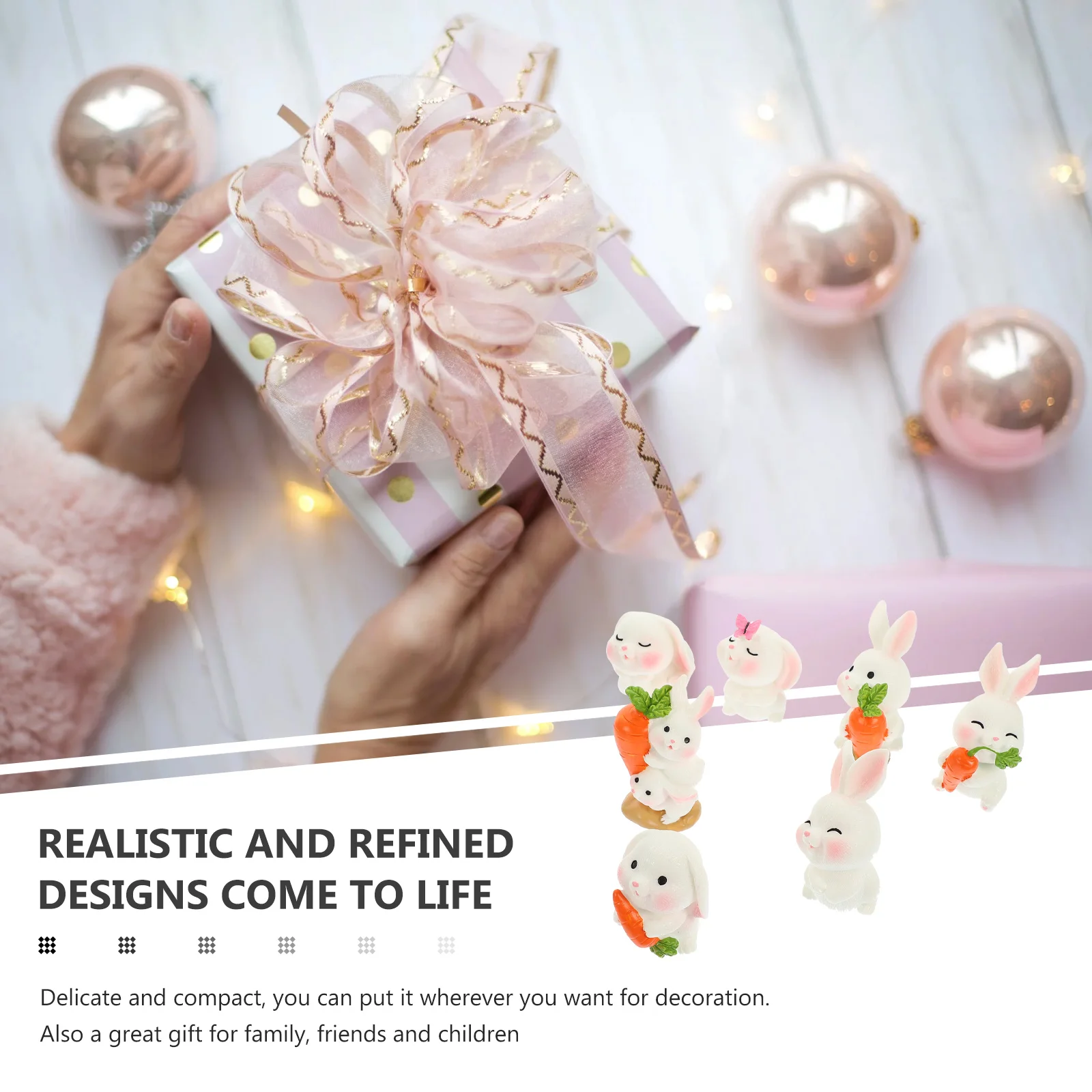 

7Pcs Lawn Decoration Miniature Rabbit Resin Craft Cartoon Bunny Set Micro Landscape Garden Tiny Statues Adorable Rabbit