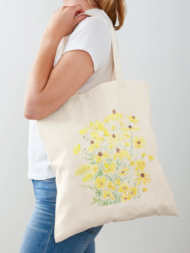 

yellow flowers field 2020 Tote Bag Reusable bags women bag Big bag Women's shopper