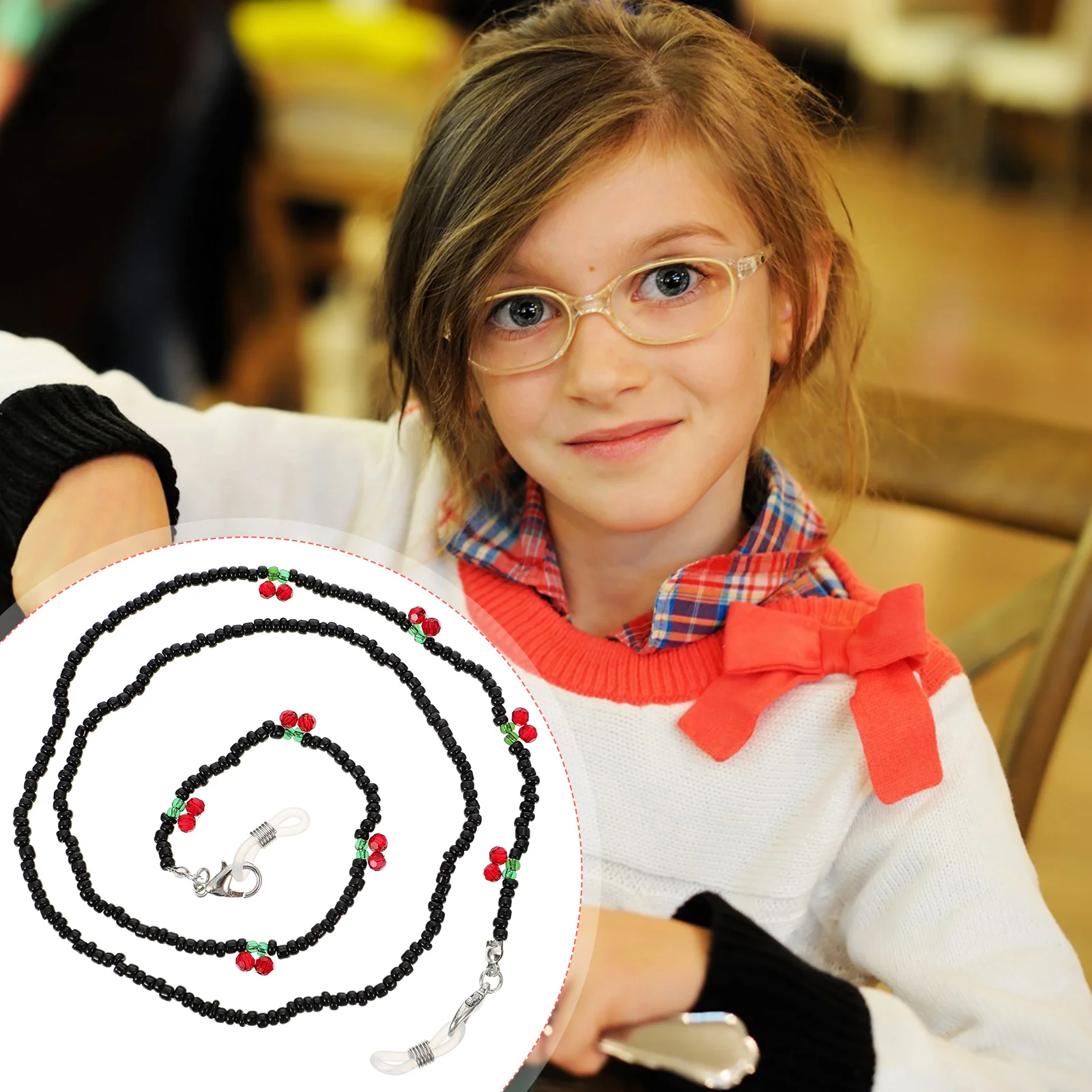 

1pc Cherry Bead Chain Eyeglasses Hanging Strap Mask Lanyard Decorative Glasses Cord Accessory For Eyewear Protection