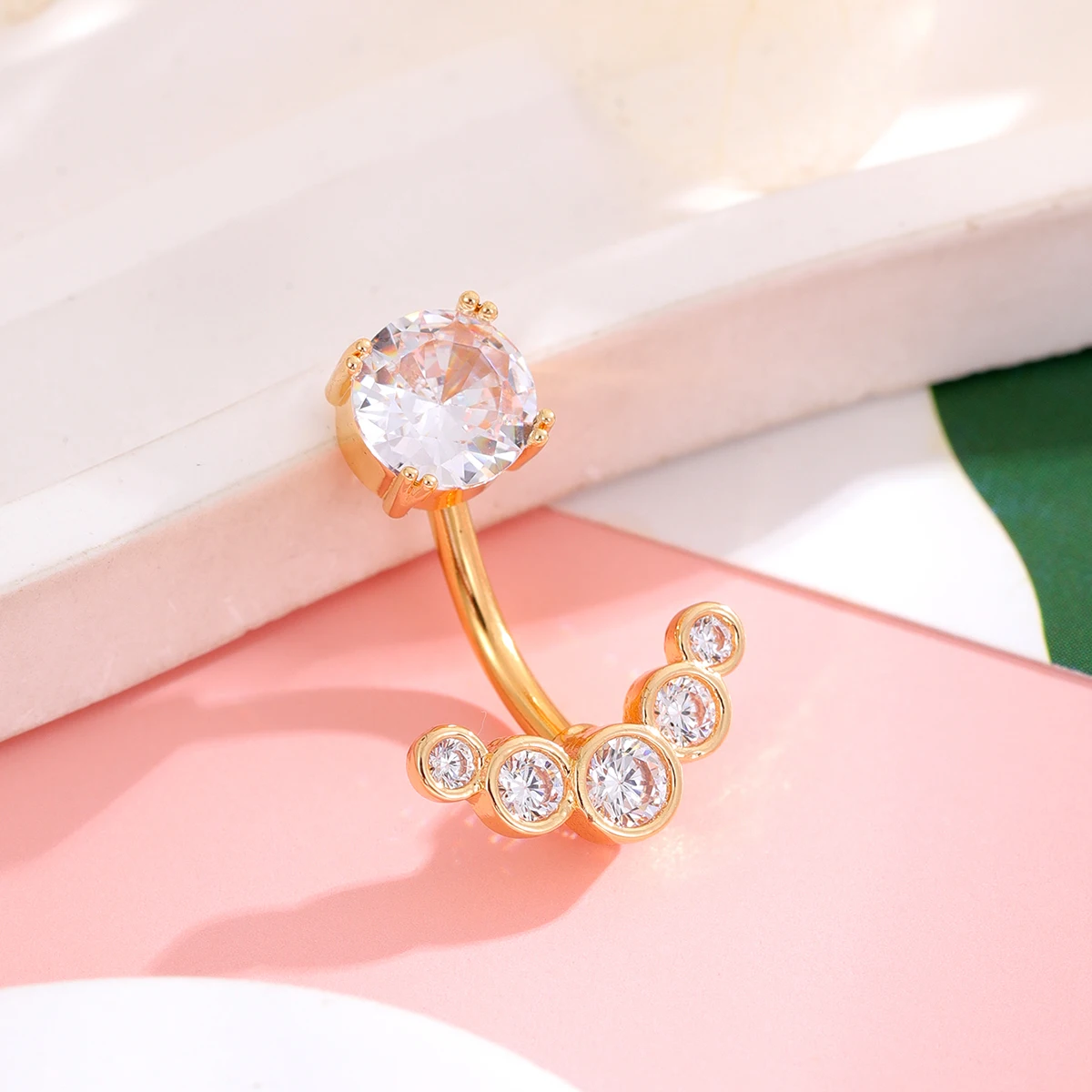 1pc Reversed Barbell Zircon Be - đánh giá và giá Belly Bar Titanium