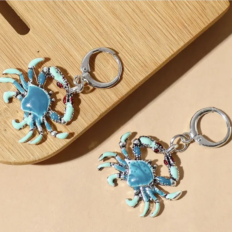 2024 Hawaiian Style Drip Oil Blue Crab Earrings For Women European and American Fashion Creative Beach Vacation Earrings