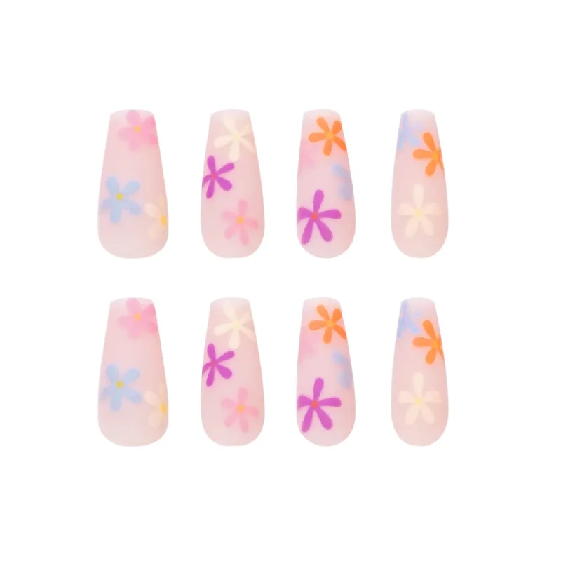 Uñas postizas de margaritas para mujer, 24 piezas, diseño de flores coloridas, pegatina para uñas, decoración de uñas de verano exquisita