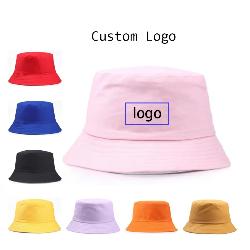 Hurtownia Solid Bucket Hat Dla Kobiet Bawełna Mężczyźni Outdoor Sun Protection Hip Hop Caps Fisherman Hat Gorros Bob Custom Logo Printed