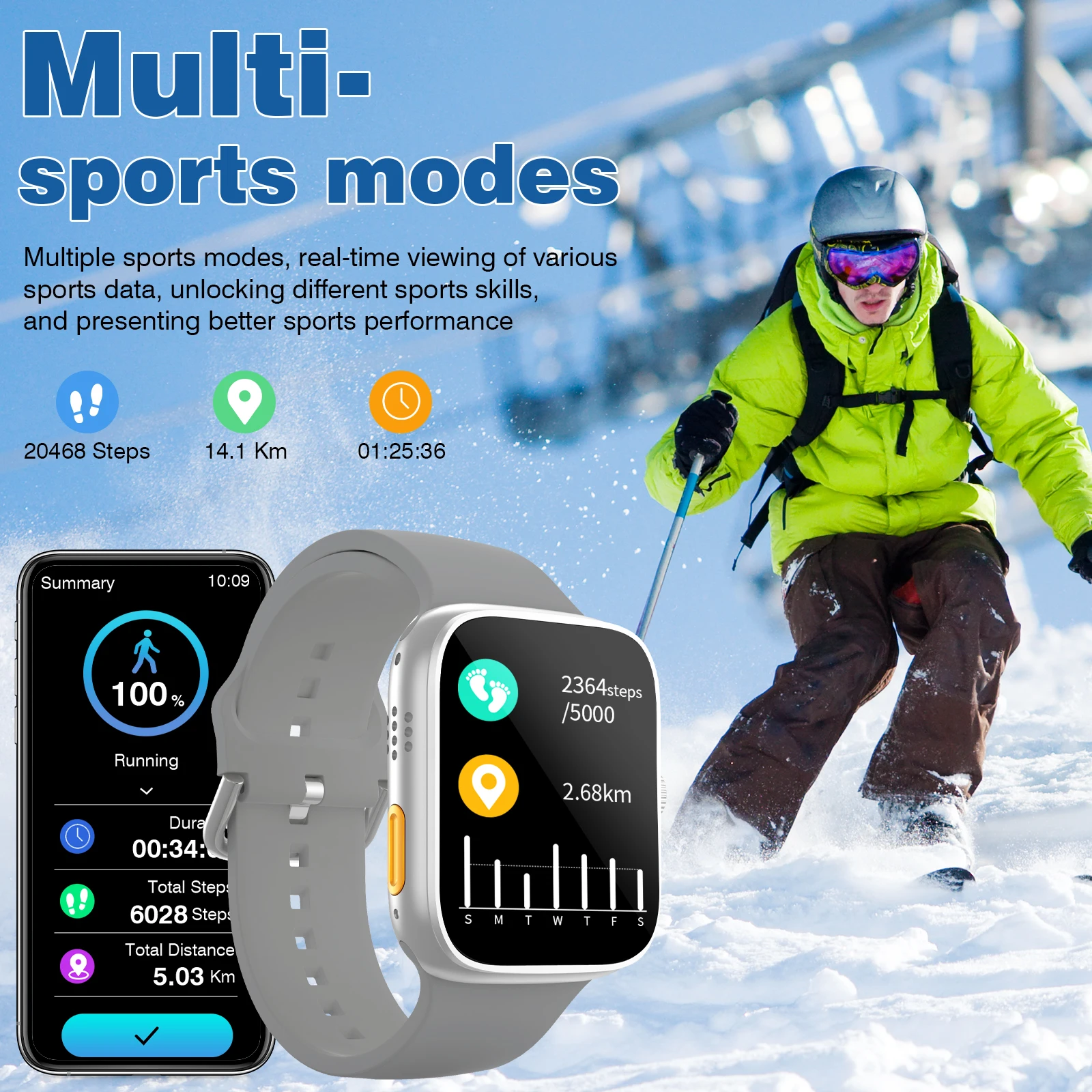 ساعة ذكية، مكالمات بلوتوث، تذكير بالرسائل، معدل ضربات القلب/الأكسجين في الدم/مراقبة ضغط الدم، مناسبة لنظام Android/iPhone #5