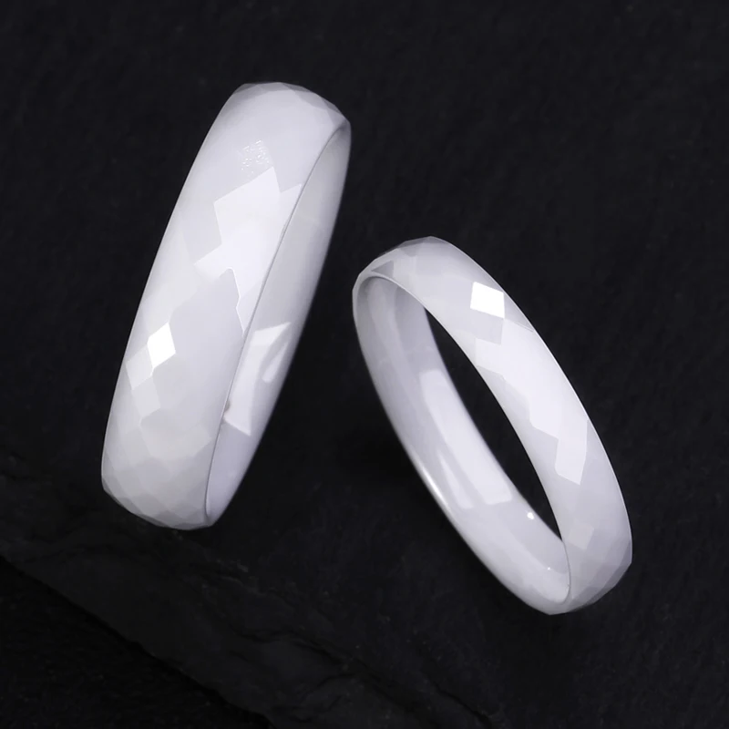 Kolmnsta White Ceramic Rings for Women 4/6mm Diamond Cut Black Men Woman Ring Unique Design  Wedding Band Shiny Anti-Allergy