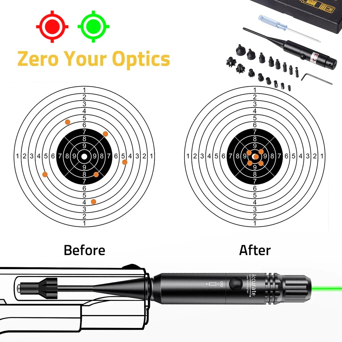 Universal Rifle Laser Bore Sight Scope Laser Boresighter Caliber .22 to .78 Laser Collimador With 16 Adapter
