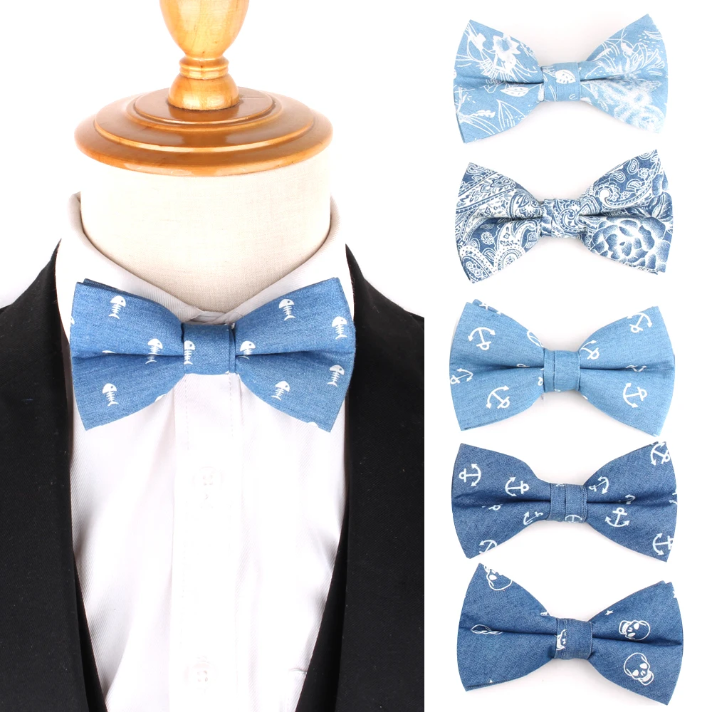 Cotton Bow tie For Groom Fashion Denim Bow tie For Men Women Bow knot Adult Wedding Bow Ties Cravats Blue Groomsmen Bowtie