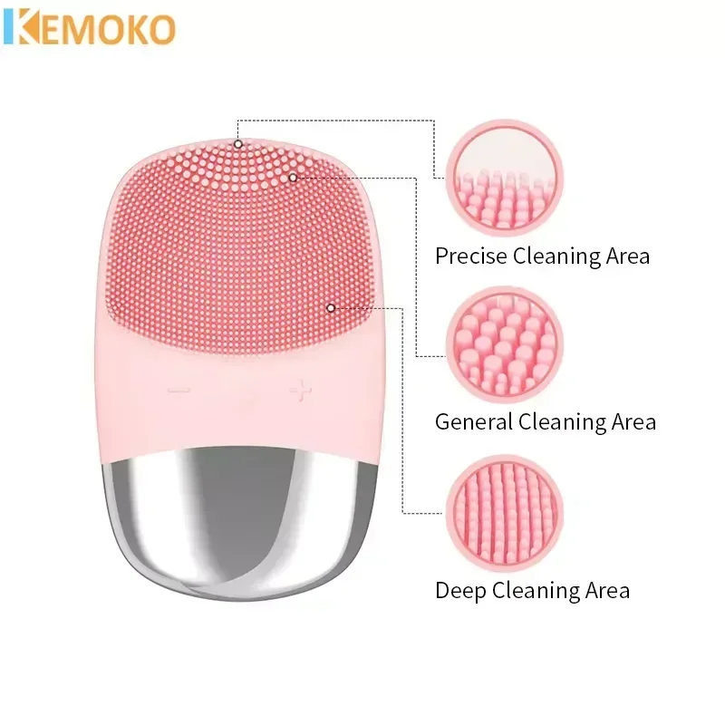 Escova de limpeza facial de silicone 3 em 1, dispositivo elétrico de limpeza facial, massageador facial, limpador de pele, vibração sônica, limpeza profunda dos poros