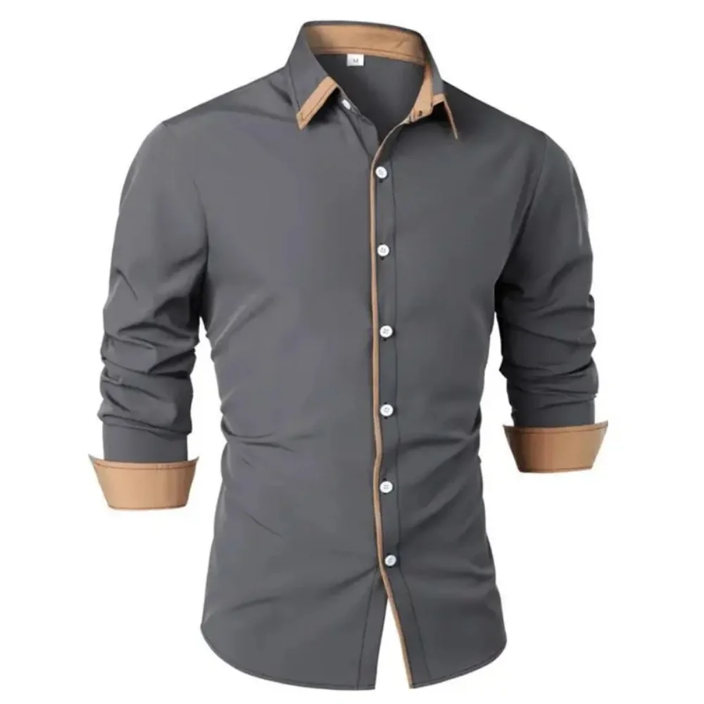 Summer Fashionable Men's Casual Color Blocked Long Sleeve Shirt Men's Business Collar Button up Top Casual Long-Sleeved Fashion
