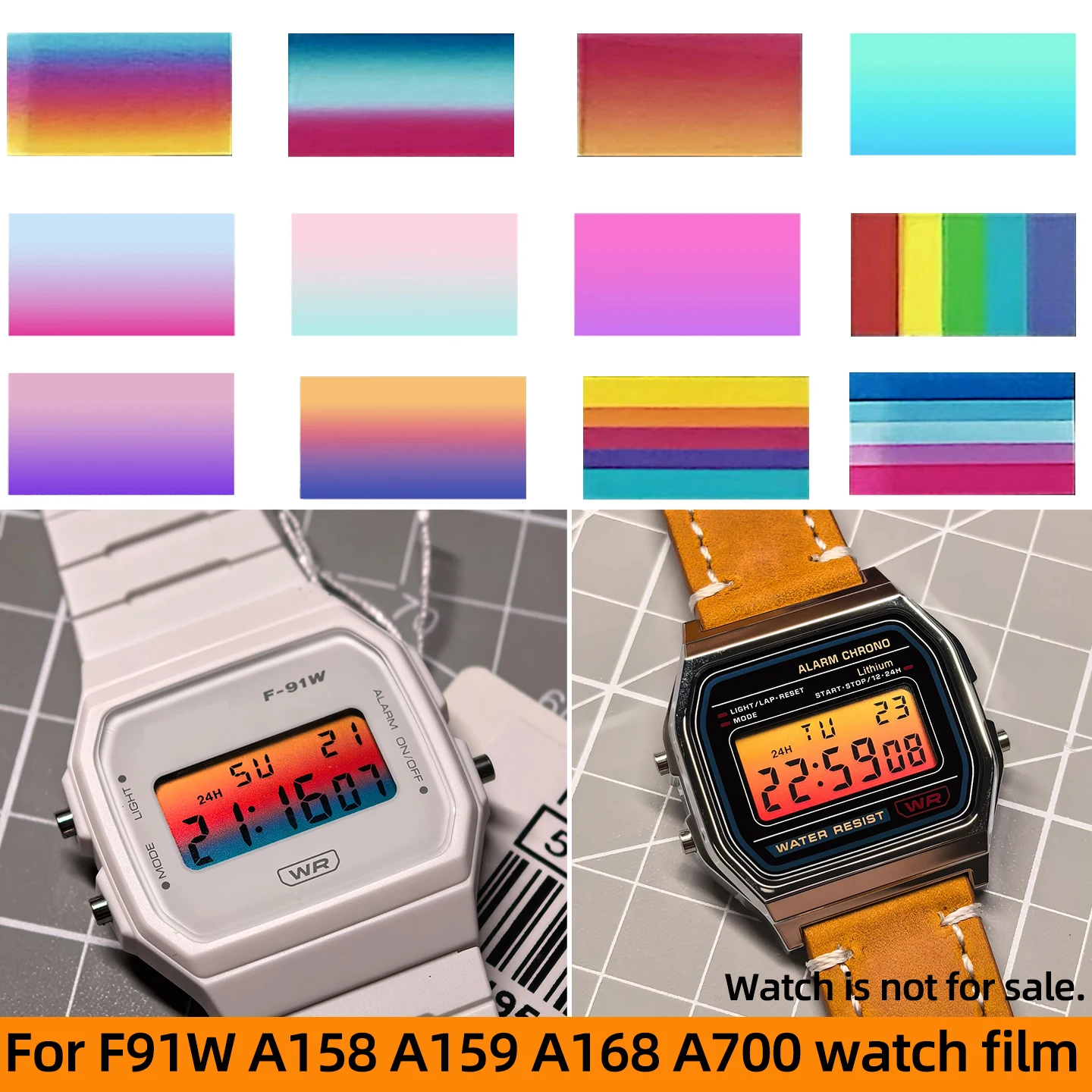 Ultimate Mod Kit for Casio F-91W A158W A168 Includes STN HD Display Rainbow Gradient Display Sticker Complete Watch Makeover Set