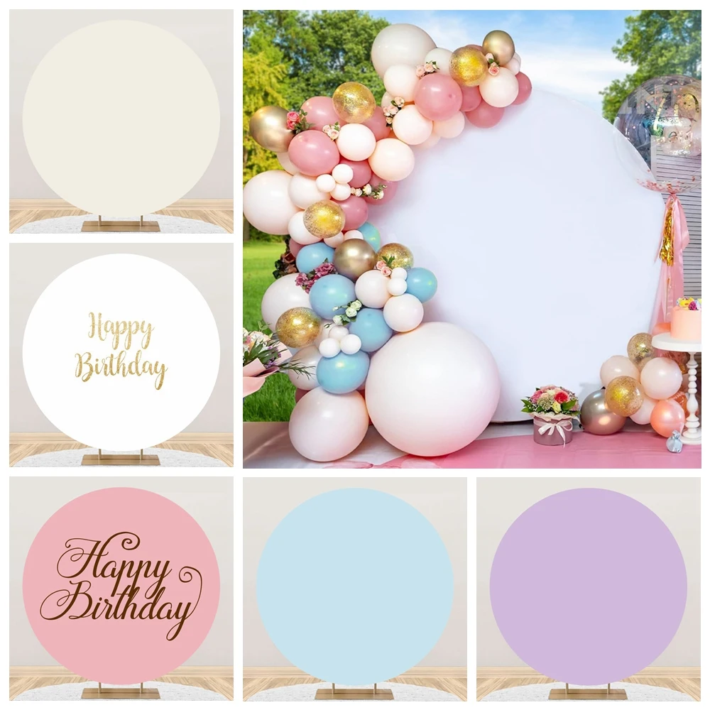 

White Round Backdrop Cover Baby Shower Happy Birthday Wedding Party Decor Customized Circle Photography Background Photo Props