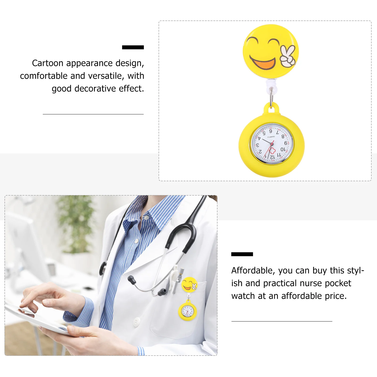 1개 간호사 포켓 시계 아연 합금 클립 만화 캐릭터 실용적이고 내구성 있는 간호사용 포브 시계 스타일리시한 타임키퍼