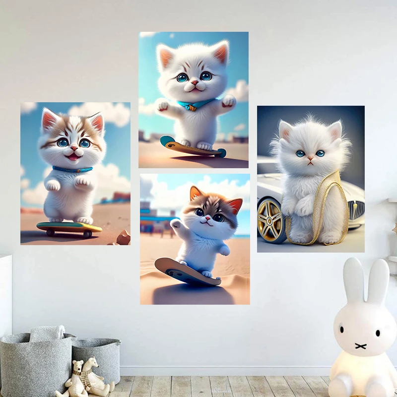 

M747 Cute Cat Playing On Scooter Wall Sticker Art Mural Living Room Bedroom Cabinet Home Decor Funny Animal Stickers