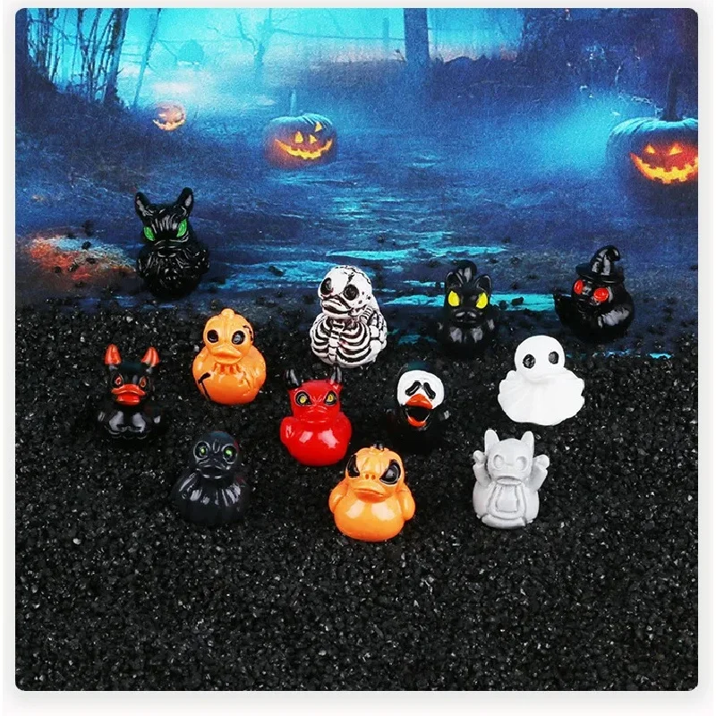 24Pcs/set Mini Resin Halloween Ducks and Ghost Miniatures Figurines Bulk for Garden Fairy Micro Landscape Home DIY Decoration