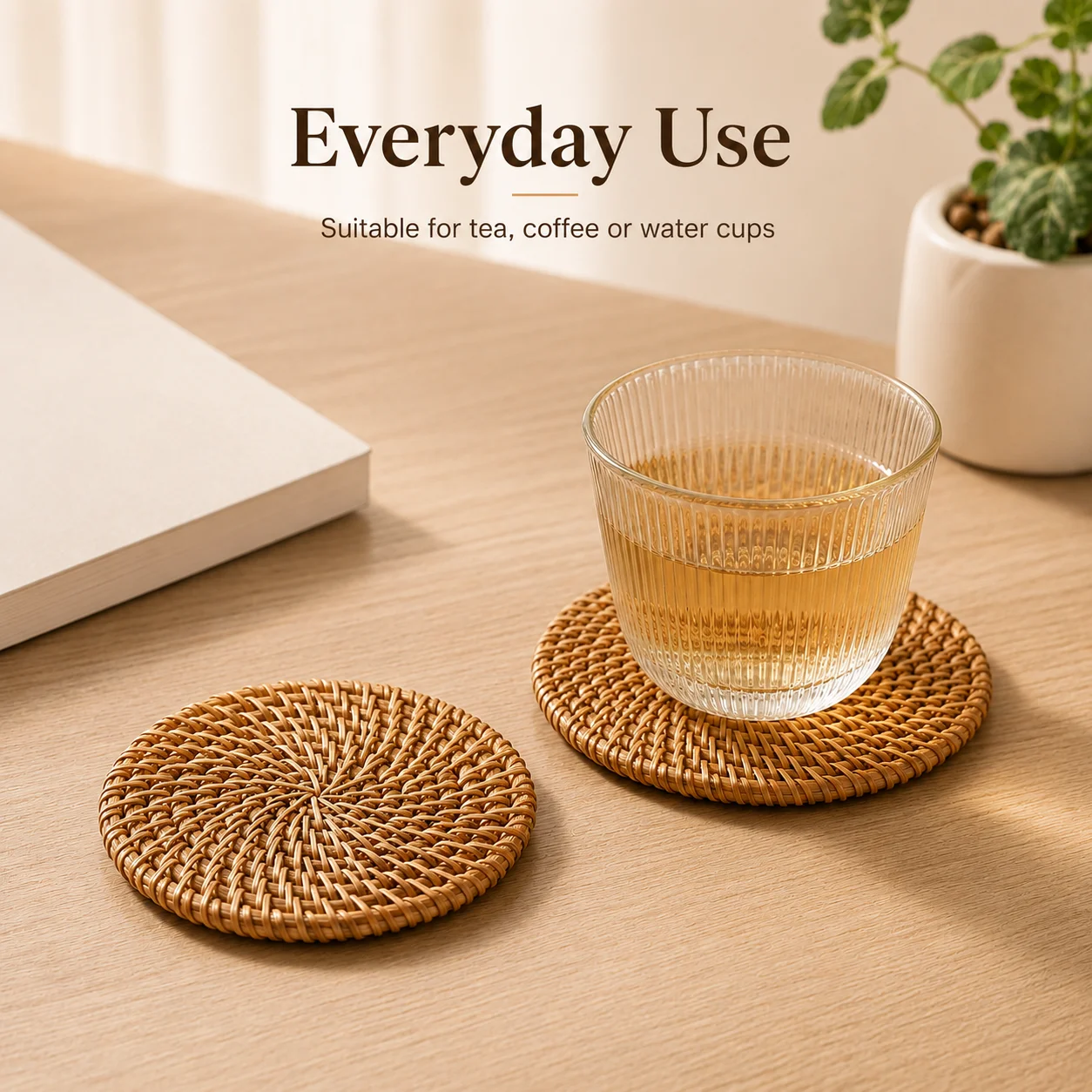 2個セット 丸型ラタンコースター 耐熱織りドリンクマット 1 - Home Decor Rattan のレビューと価格