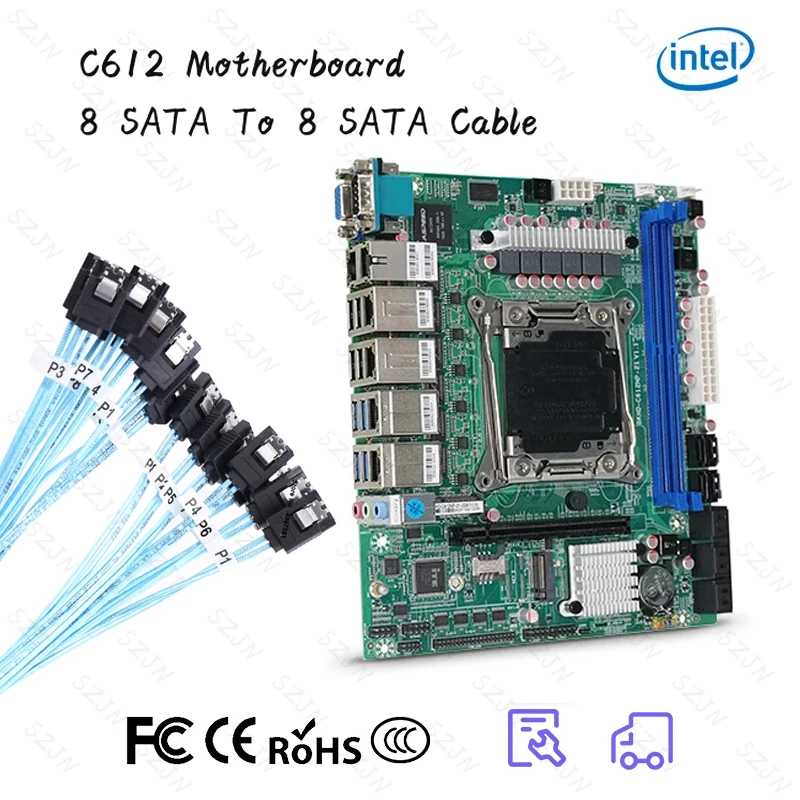 X99 Nas Motherboard Combo with 8 SATA To 8 SATA Cable 1M LGA2011-3 for NAS Router Sever 6x2.5GbE I226