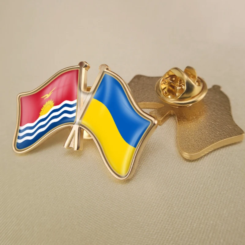 Kiribati and Ukraine Crossed Double Friendship Flags Lapel Pins Brooch Badges