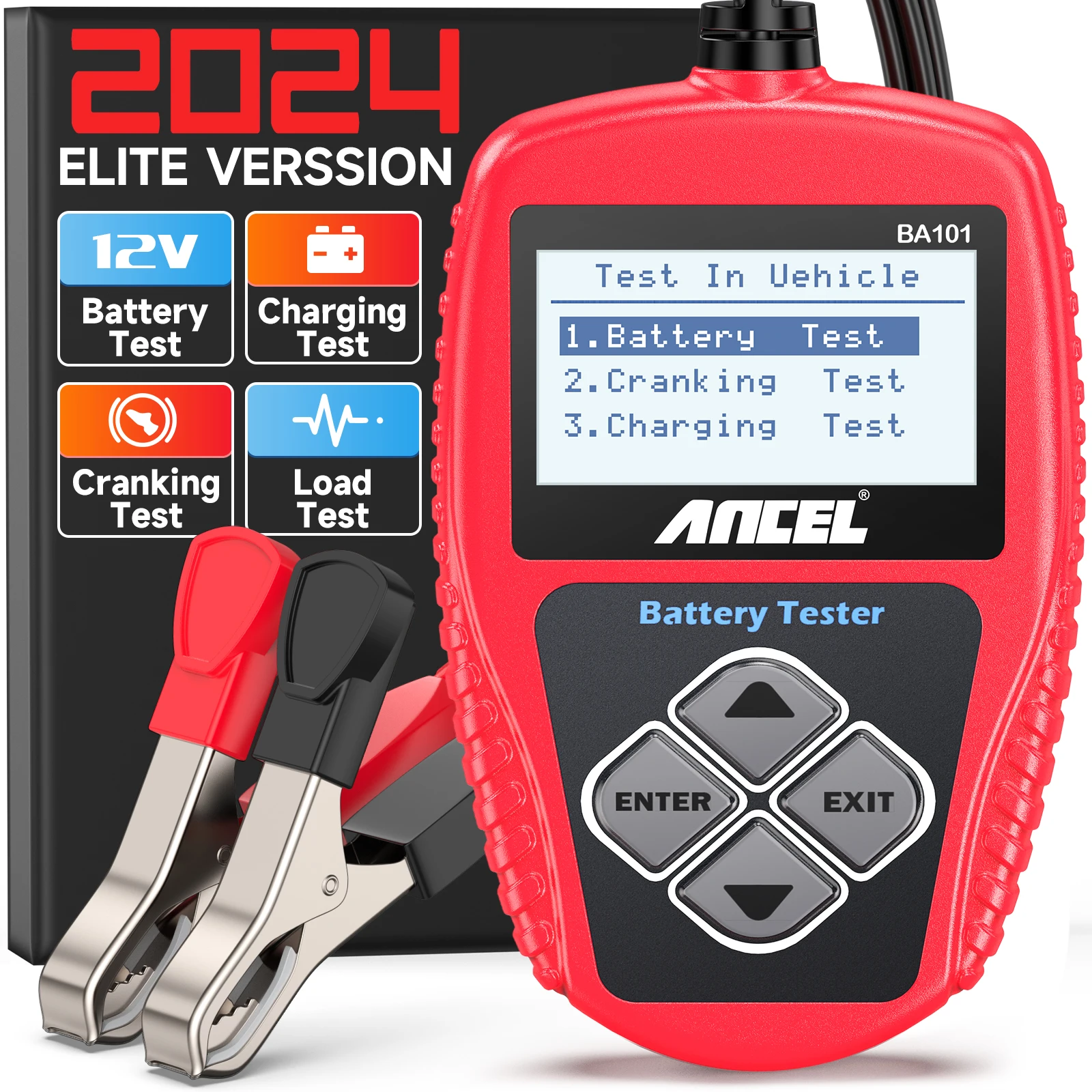 ANCEL BA101 Car Battery Tester 12V Digital Automotive Alternator Meter Diagnostic Tool,100-2000 CCA Load Capacity, Charging & C