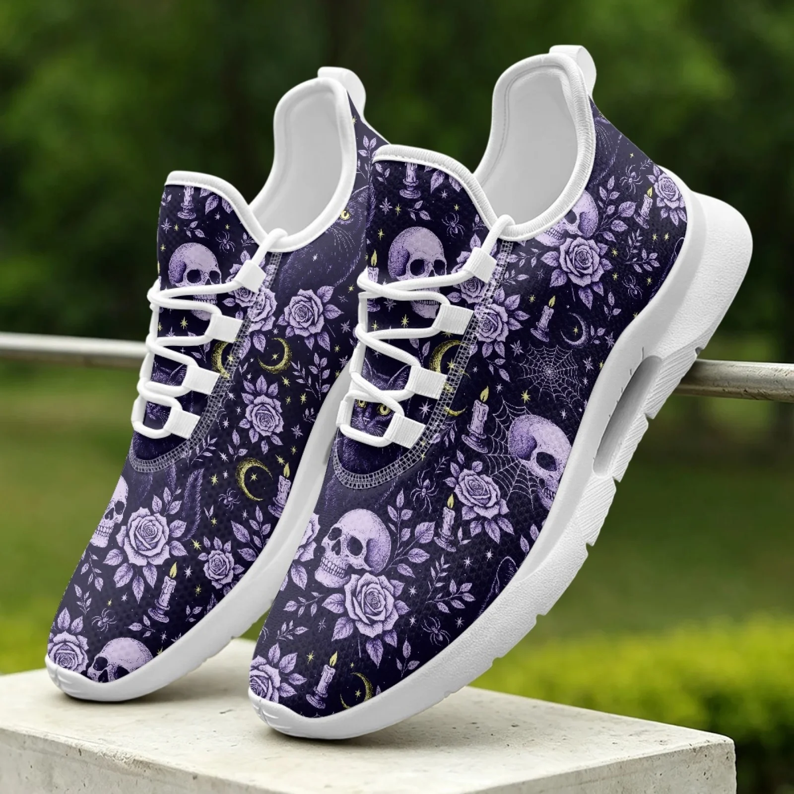 XIXIRIMIDO Women's Lace-up Casual Shoe Nurse Shoes Women's Sandals Men's Sneakers and Casual Shoes Tenis Feminino Rose Skull
