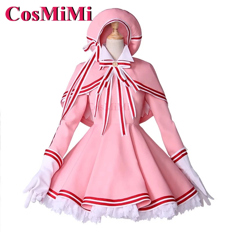 CosMiMi Cardcaptor Sakura Kinomoto Sakura Косплей Костюм Прозрачная карта Розовая боевая форма Карнавальная одежда для ролевых игр S-XL