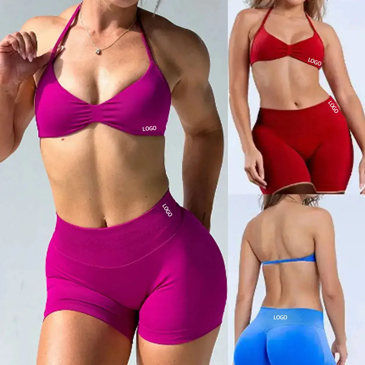 DFXEN Logo Women Seamless Halter Sports Bra Deep V Neck Yoga Bra Fitness Workout Gym Running Activewear Top image 3