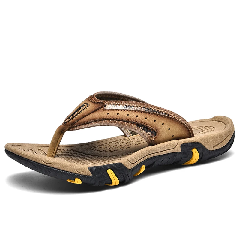 Men Genuine Leather Flip Flops Slippers Outdoor Summer Shoes Beach Chanclas Hombre Chinelo Masculino Claquette Homme