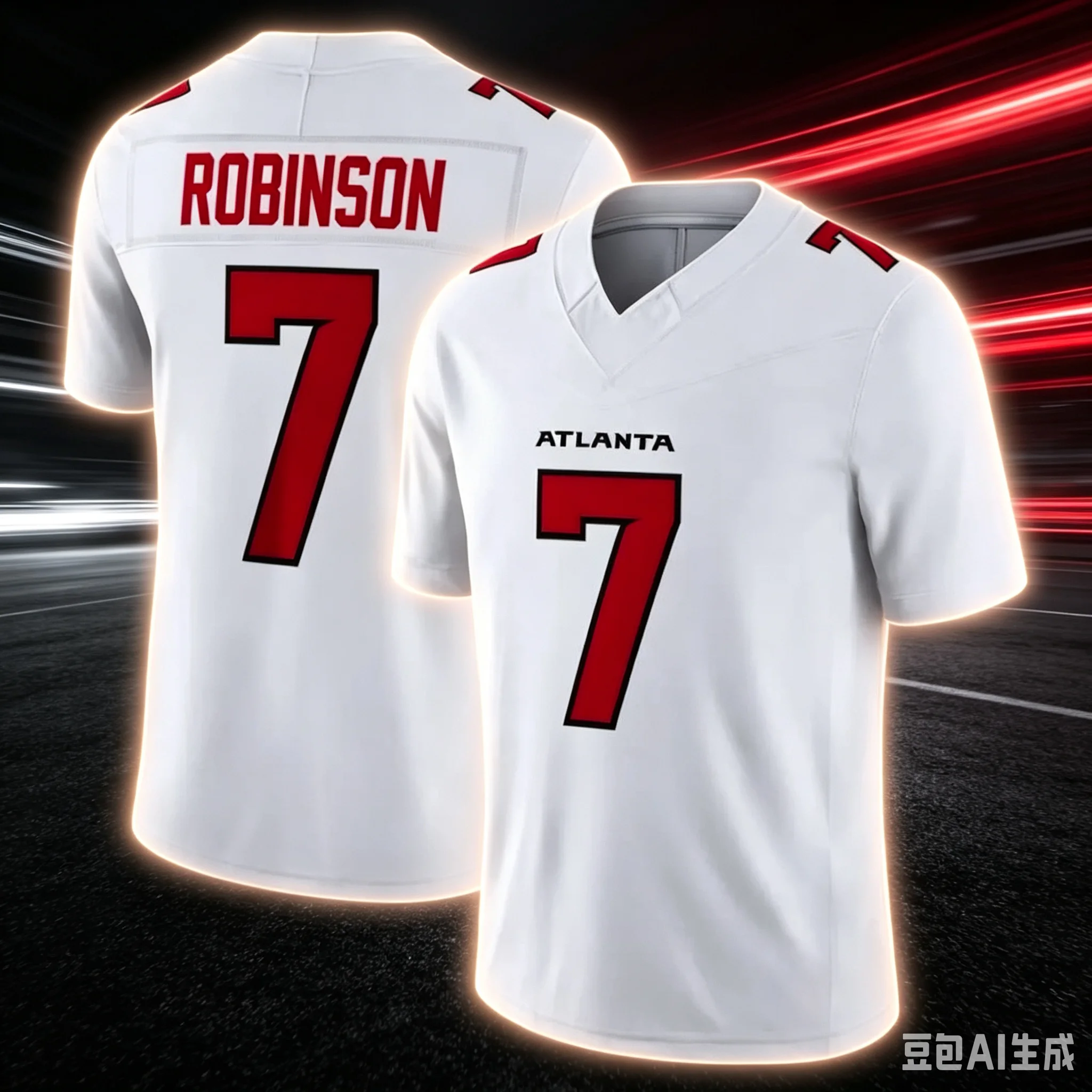 Men #7 Robinson Atlanta White Away Football Jersey  Red Number  Breathable Sports Fan Jersey  Fans Sports Family Matching