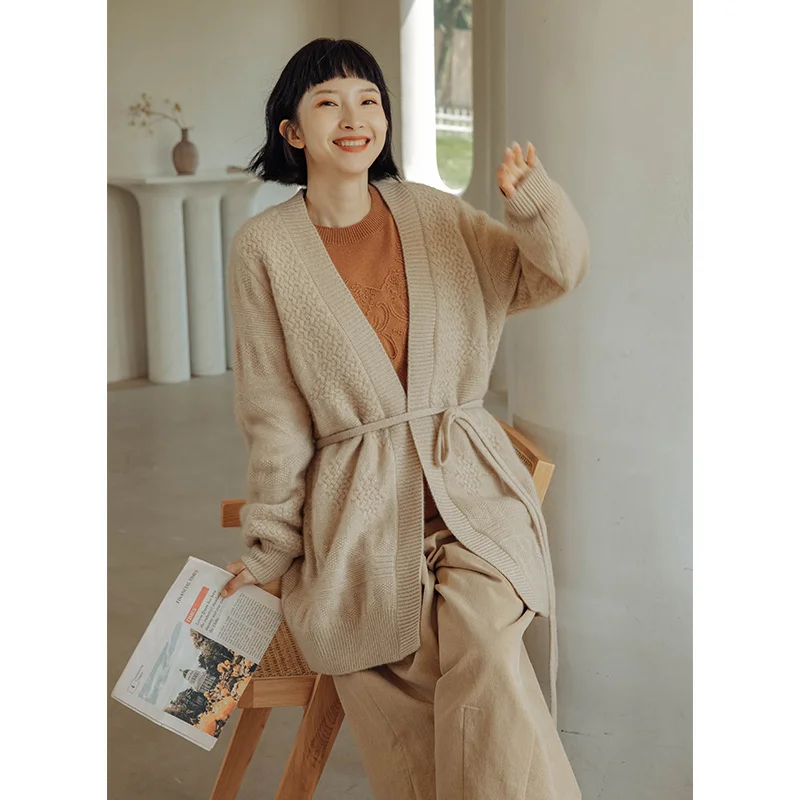 

Женский вязаный свитер-кардиган Camere World M750, утепленный, зимний, новинка, повседневный, для работы, с длинными рукавами