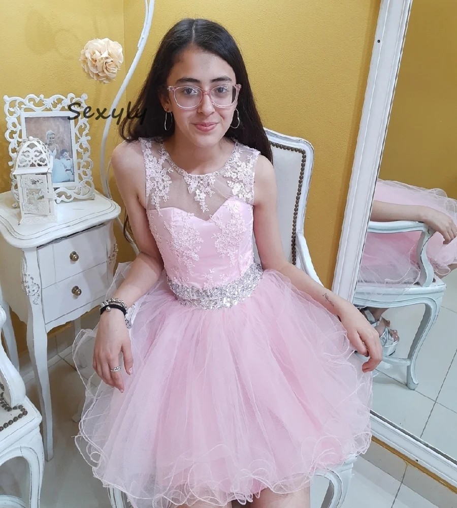 Robes De Quinceanera rose élégantes 2 en 1, jupe détachable, dentelle perlée, courte, robe De 15 ans Xv Para concours De bal, personnalisée, 2025