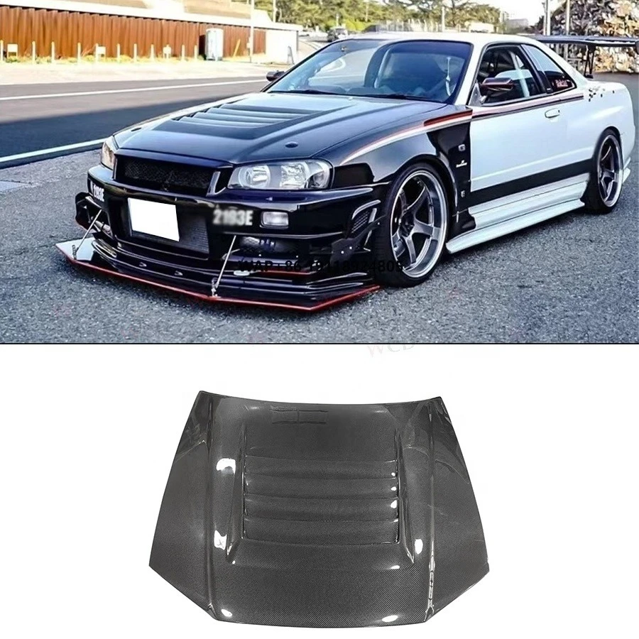 

Nismo Style Carbon Fiber Front Hood for Skyline R34 GTR Front Bumper Hood Bonnet Cover Body Kit