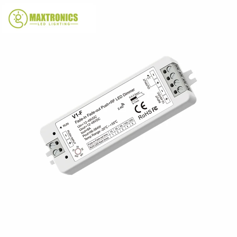 12-48VDC CV Dimmer LED sbiadito sbiadito (Push Dim)V1-F RF 1CH * 8A 5 velocità di sbiadimento/oscuramento senza gradini per striscia LED monocolore