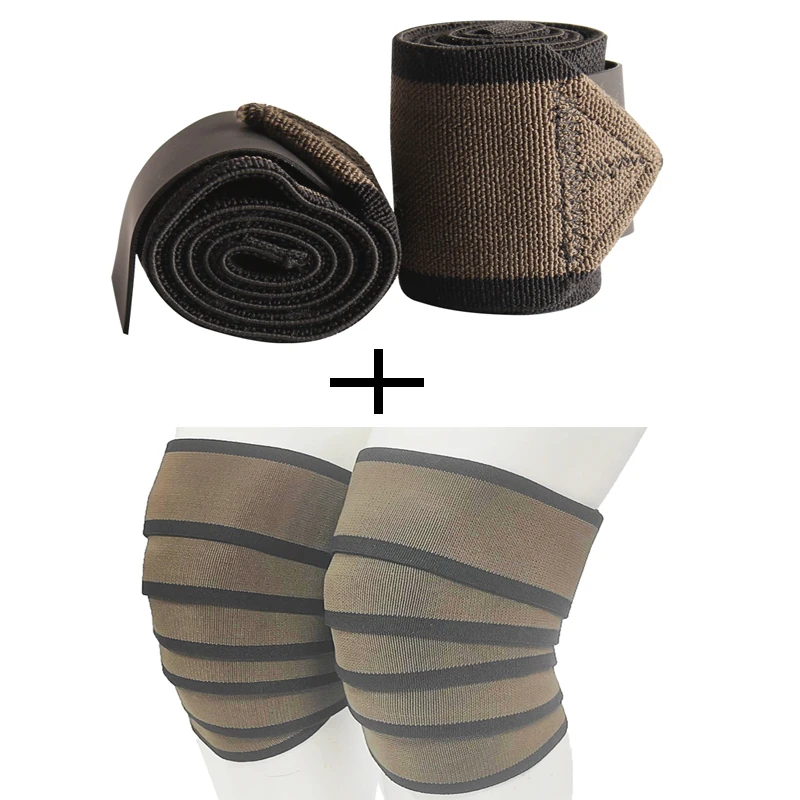 One Set Medium Stiff Wrist Strap&Weightlifting Knee Wrap 2.5m,Knee Straps without Magic Tape,Weightlifting Knee Support Strap