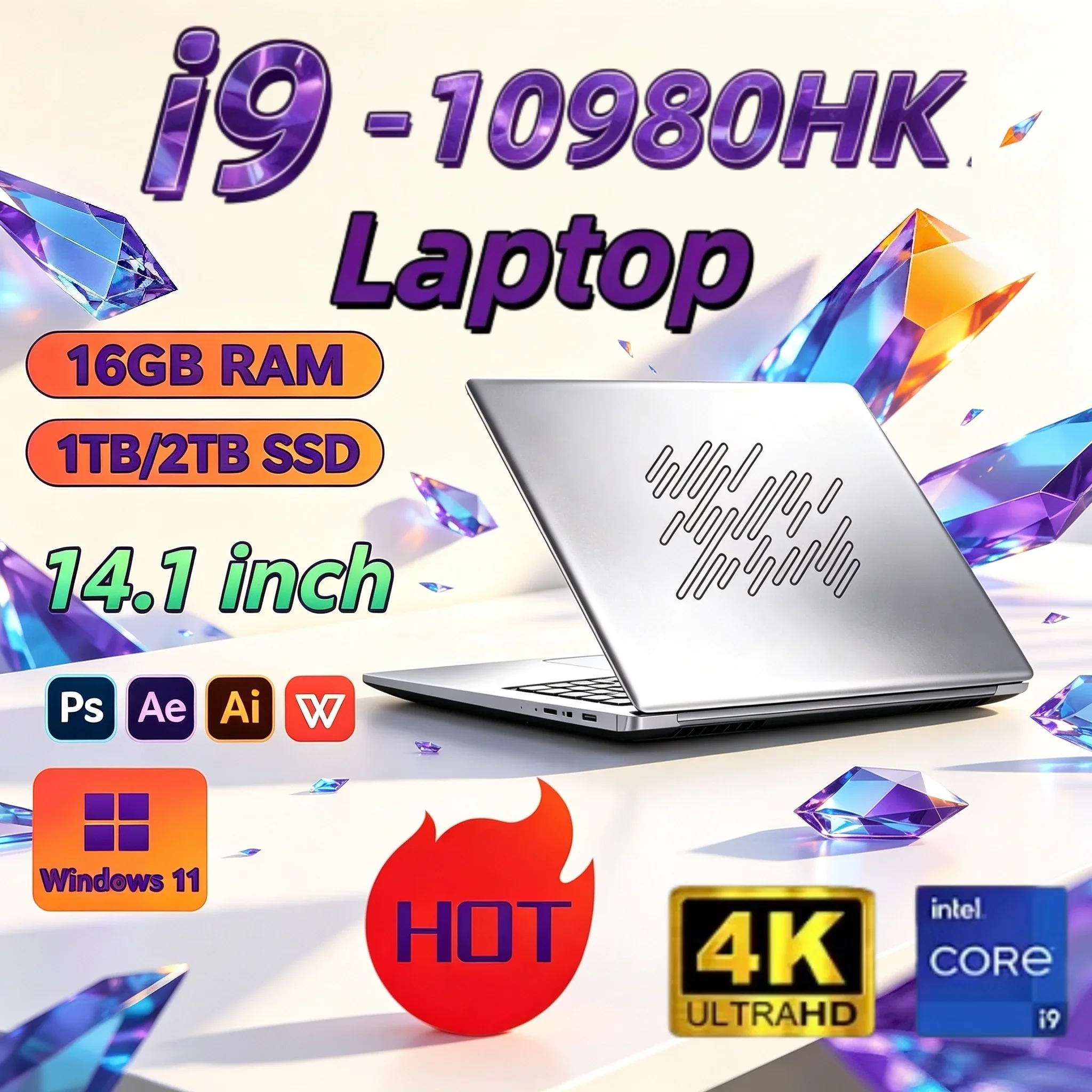 Intel Core I9 10980HK 14.1 Inch Solid Laptop 8C 16T 2.4 5.3GHz 16MB 45W 32GB 2TB M.2 SSD Gaming Notebook Office