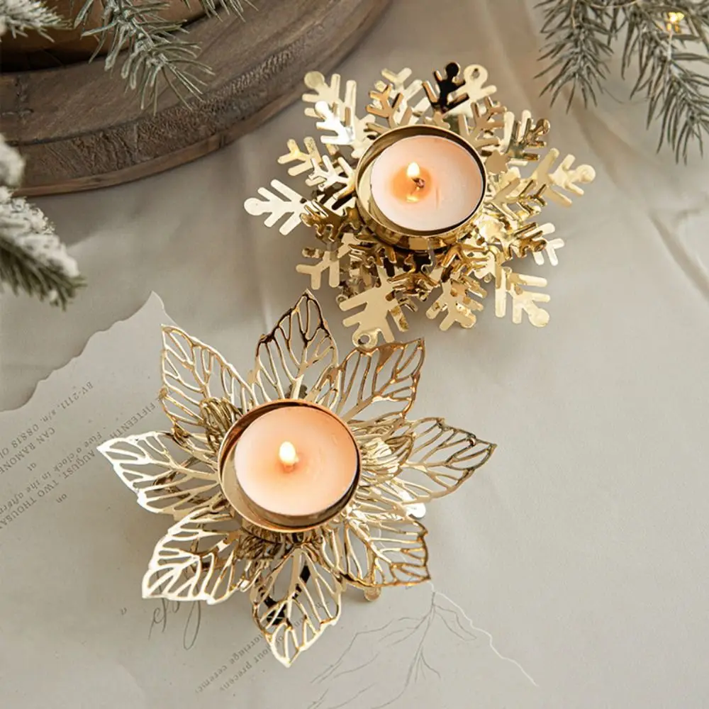 Modern Snowflake Candle Holders Golden Flower Shape Tealight Holders Iron Candlestick Tabletop Ornaments Table Centerpieces
