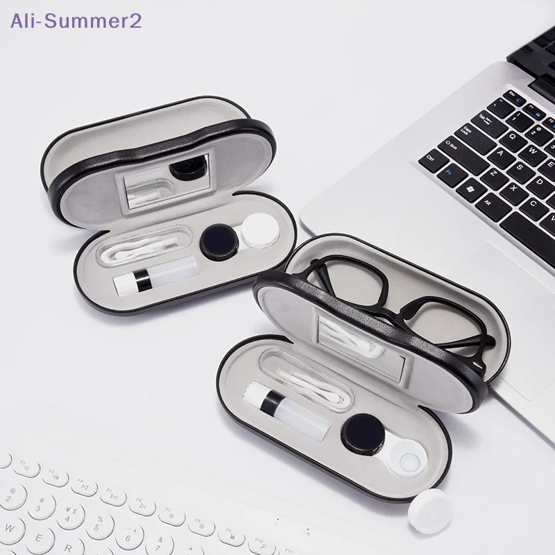 

Двухслойная коробка для очков 2 в 1, чехол для контактных линз для мужчин и женщин, креативный чехол для очков двойного назначения, кожаная коробка для очков, подарок унисекс