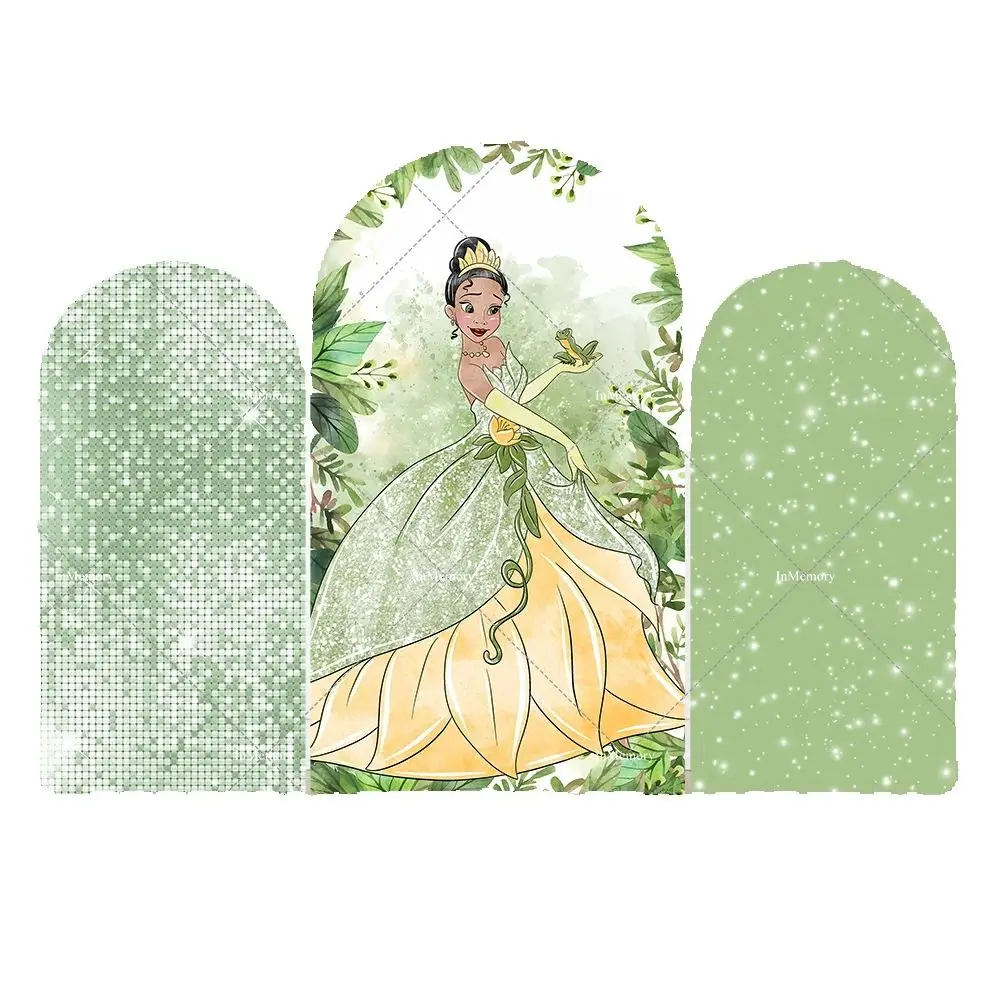 

Зеленый блестящий принт с блестками, детский душ, арочные настенные панели, крышка принцессы Тианы, арка на день рождения, фон, баннер, декор для вечеринки