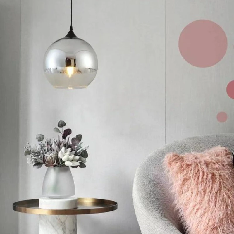 

Двухцветный подвесной светильник-шар в стиле модерн, простой стеклянный светодиодный светильник-фонарь с полупрозрачным покрытием, дизайнерские лампы для домашнего декора E27