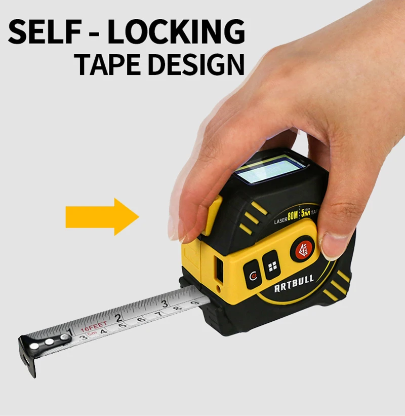 Imagem -03 - Telêmetro Laser Multifuncional Recarregável Display Lcd Fita Laser de Backlight Medição de Distância 80m 40m 5m Tape em 1