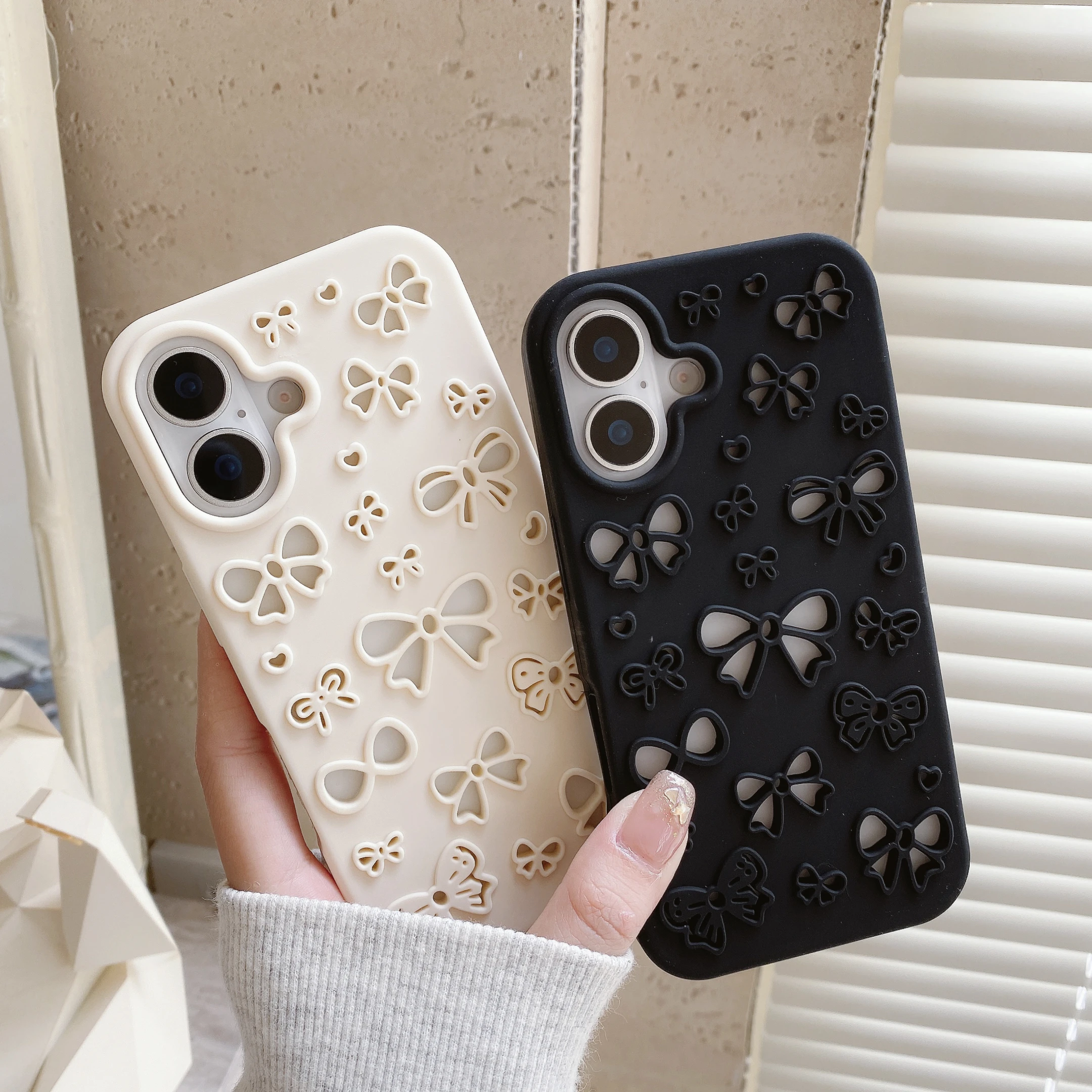 

17Promax Korean Fashion 3D Cute Bowknot Soft Silicone Case for iPhone 12 13 14 15 16 16 Pro Max Protective Phone Back Cover Skin