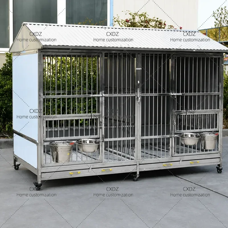 304 Solid Stainless Steel Dog Cage Large Medium Dogs Outdoor Rainproof Windproof Strong Kennel