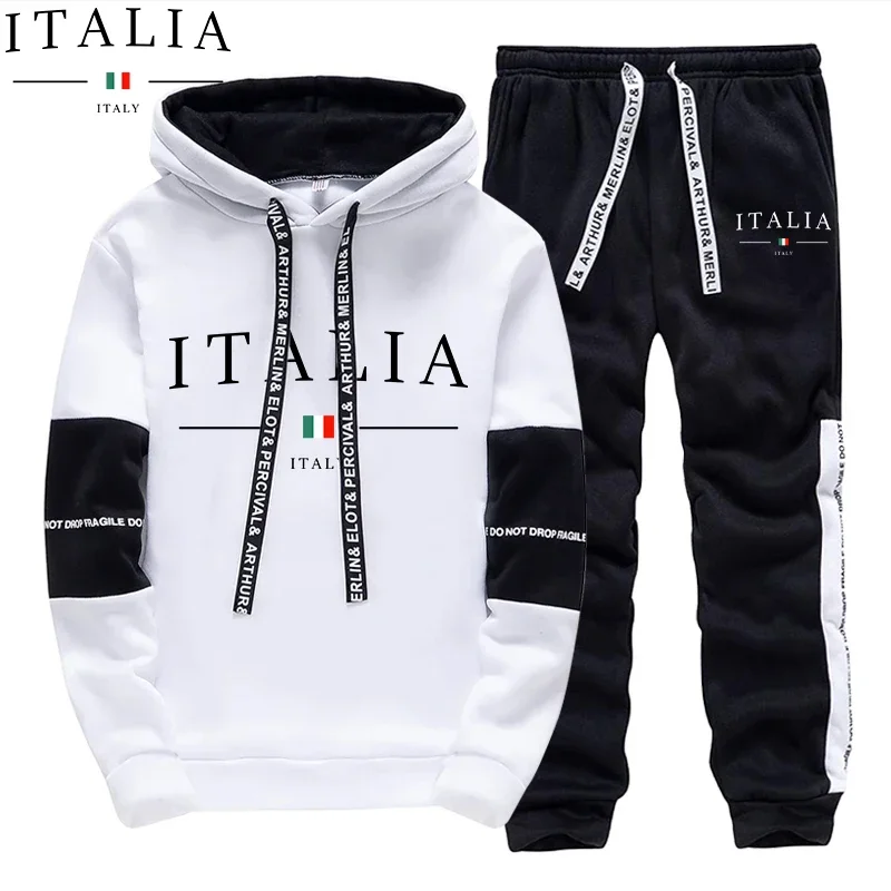 Autumn Winter Men's Tracksuit Casual Hooded Sweatshirts Outdoors Sports Jogging Clothing Classic Black White Single Hoodie Pants view 4