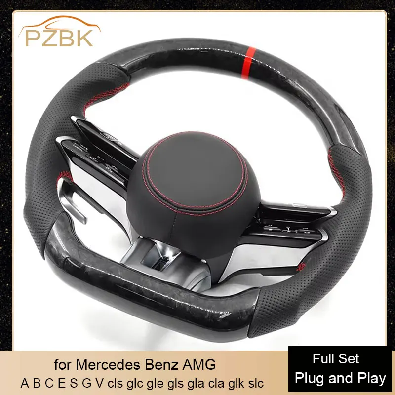 

Forged Carbon Car Steering Wheel Red Stiching for Mercedes Benz AMG W190 W204 W205 W166 W167 W177 W217 W222 W223 W257 W292 W463