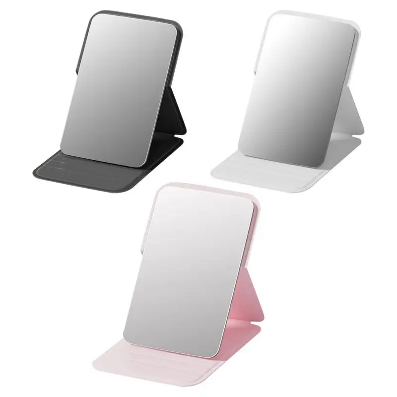 

Desktop Makeup Mirror Solid Color PU Leather Simple Portable Handheld Makeup Mirror Foldable Student Compact Cute Pocket Mirror
