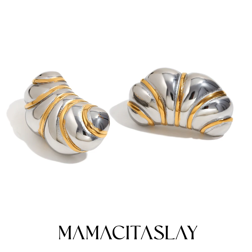 

MamacitaSlay New Design Bean Gold Plated Lines Stainless steel earrings woman Luxury quality jewelry Woman accesories Gifts