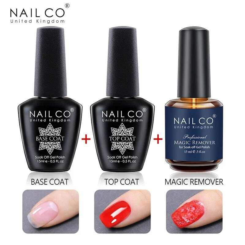 NAILCO 15ml Top Coat Base Coat Gel Nail Primer Gel Remover Nail Art Semi Permanent Lacquer Varnish Hybrid Nail Supplies