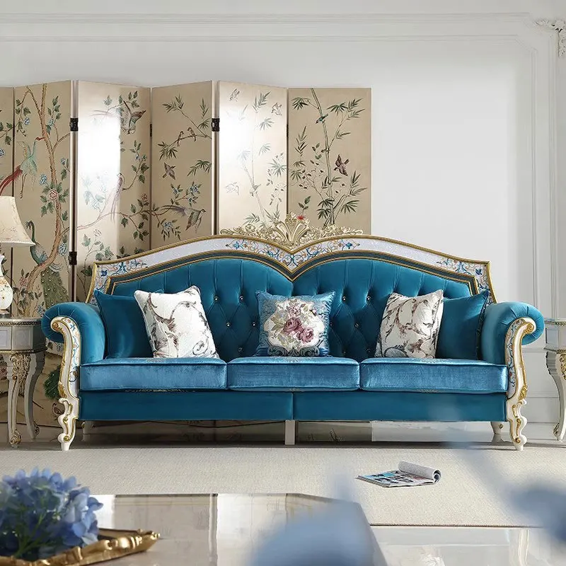 French Villa  Three-person Carved Shell Inlaid Combination Sofa Italian Luxury Shell Parquet Furniture Customization