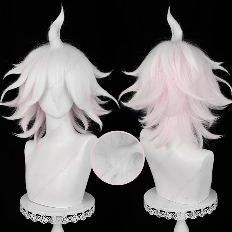 Anime Nagito Komaeda Cosplay Pruik 37Cm Lang Roze Wit Gradiënt Pruiken Hittebestendig Synthetisch Haar