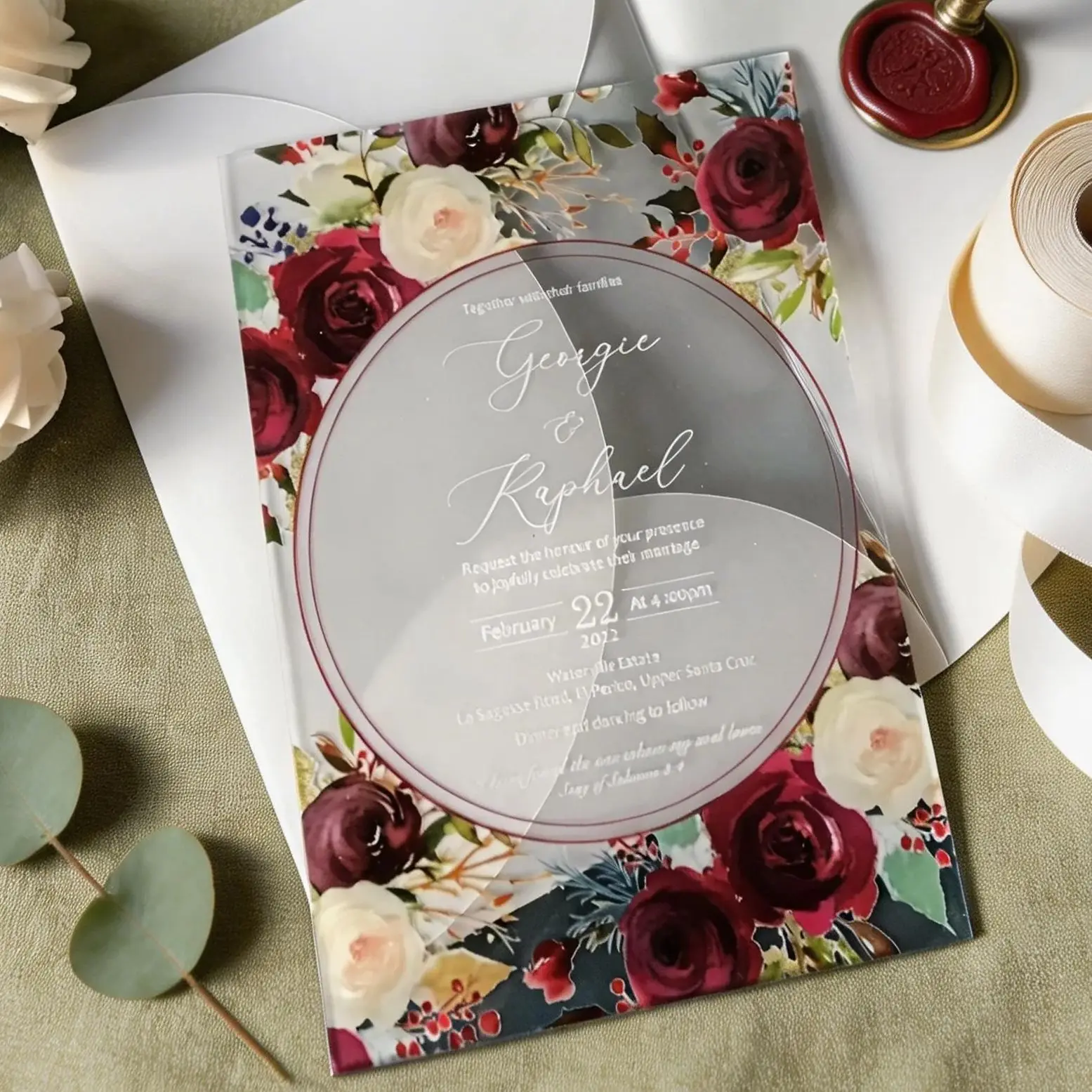 

10pcs Custom Acrylic Wedding Invitation,Semi-transparent Envelope Transparent Invitation,soft PVC for Event Party Decoration